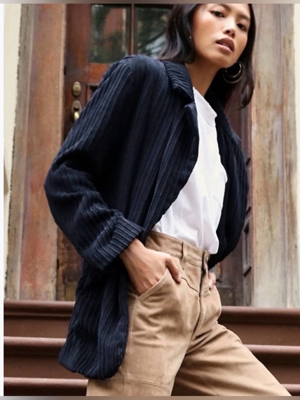 WE THE FREE Everly Black Corduroy Oversized Boyfriend Blazer Jacket Size Small